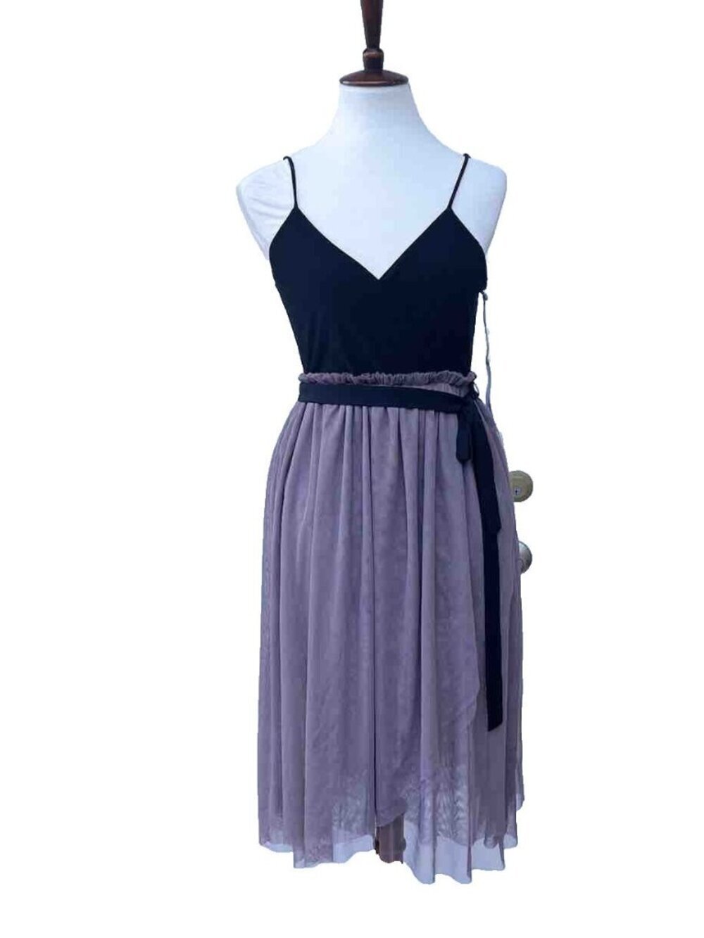 Leith Black Cami Mauve Tulle Mesh Skirt Combo Dress Sz S NWT